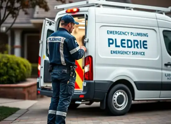 Emergency plumber responding to water heater emergency