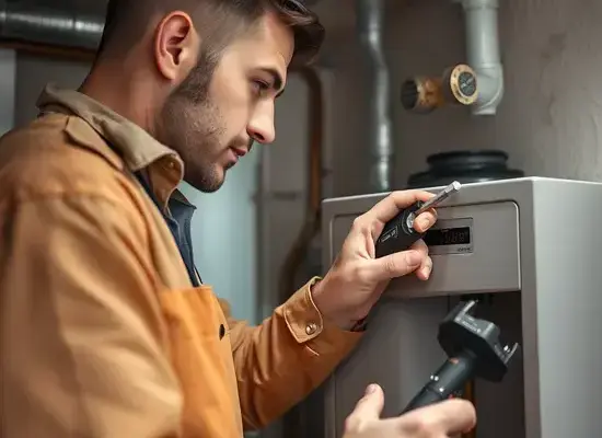 Professional water heater repair technician at work